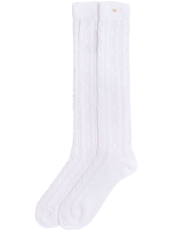 V Logo Punching Detail Cotton
  Long Socks