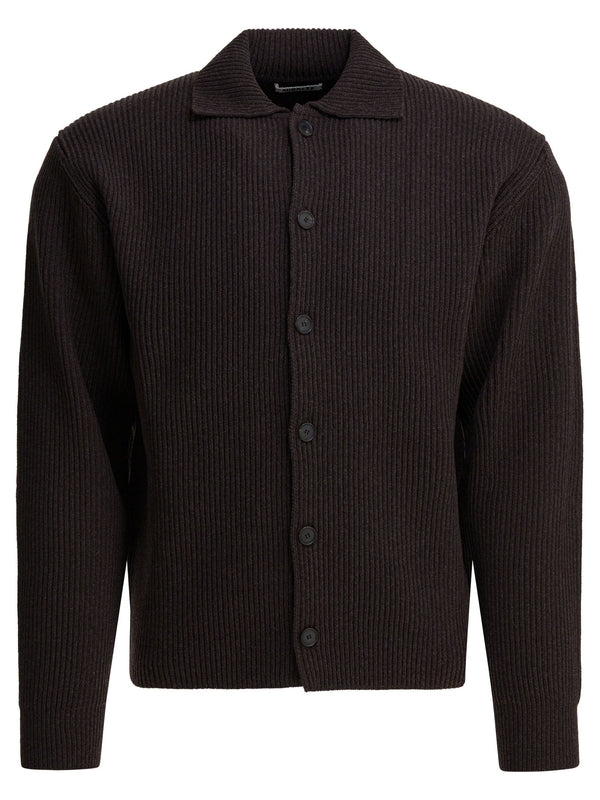 Super fine Wool Rib Knit Shirt Cardigans