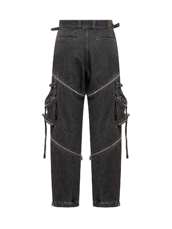 Zip Detail Denim Cargo Pants