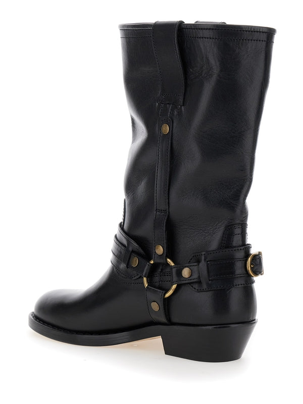 'Heiko' Black Ankle Boots with Studs and Ring in Leather Woman Ankle Boots