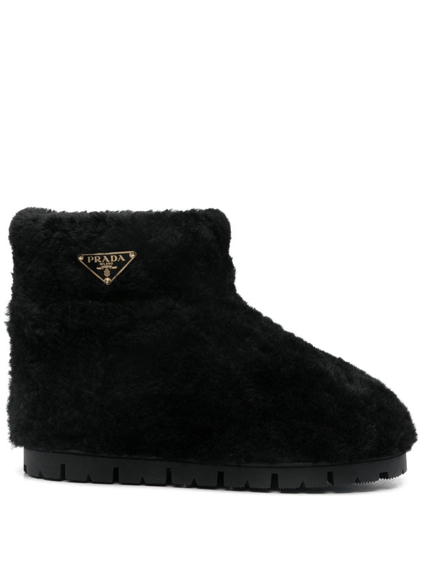 PRADA - Triangle Logo Shearling Ankle Boots - Jente