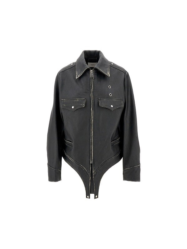 Vintage Effect Leather Body
  Jacket