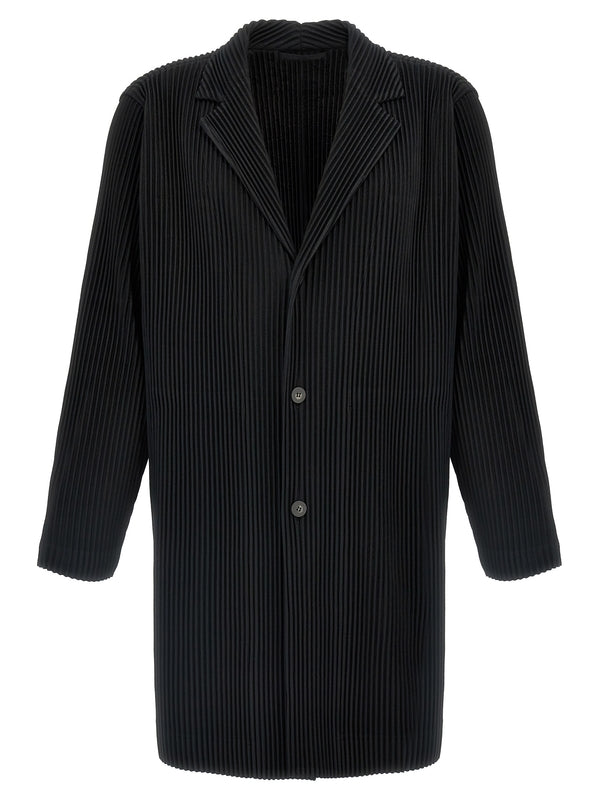 单排扣褶裥大衣