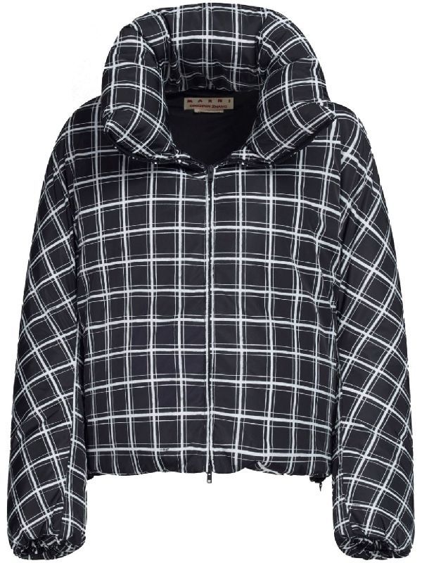 Black Check High Neck Padding Jacket