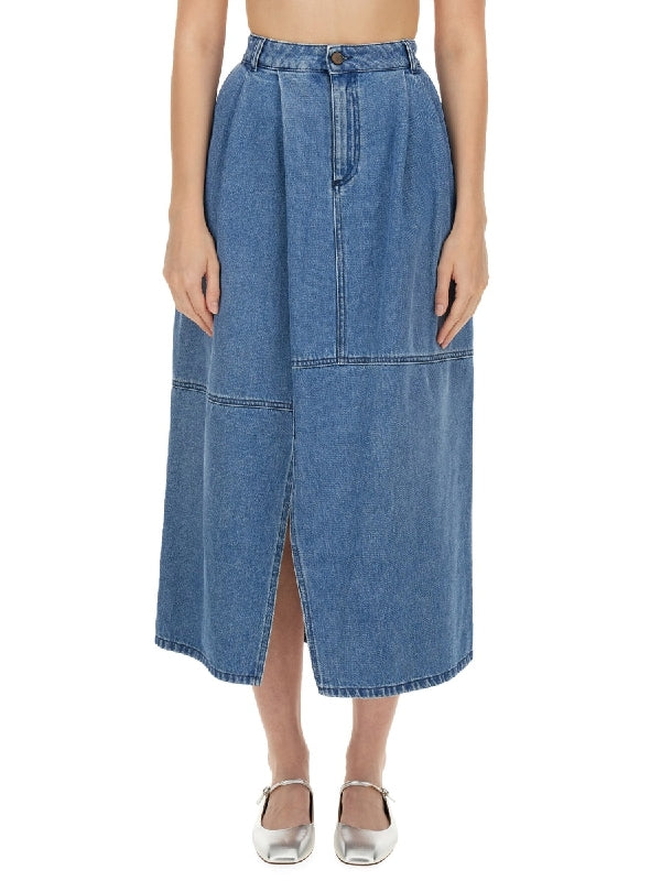 Denim Cotton Midi Skirt