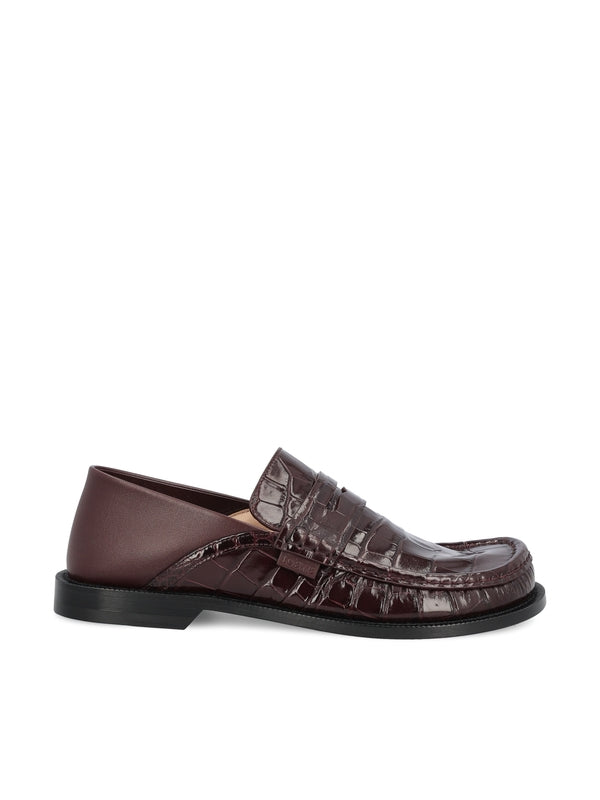 Crocodile Effect Leather Loafers