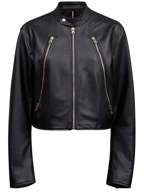 Back Stitch Leather Biker Jacket