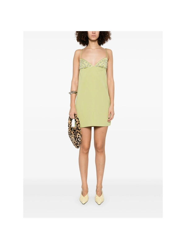 Fox Fur Detail Slip Mini Dress