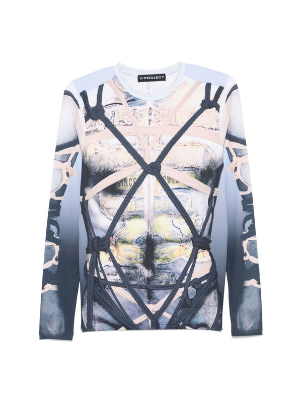 グラフィックプリントロングスリーブトップス