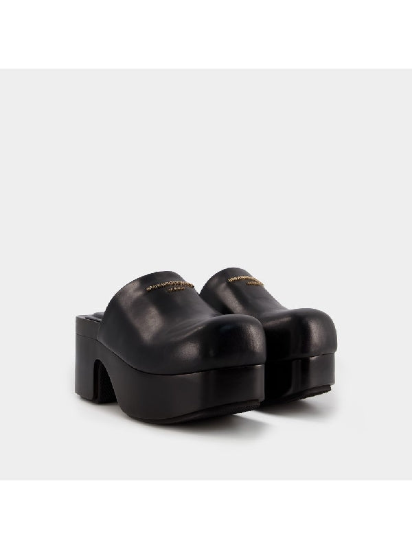 Zoe 85 Logo Leather Clog Heels