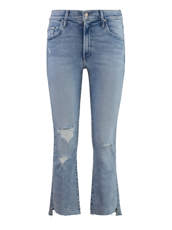 Distressed Cotton Blend Denim Pants