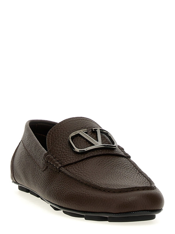 V Logo
  Embellished Leather Loafers