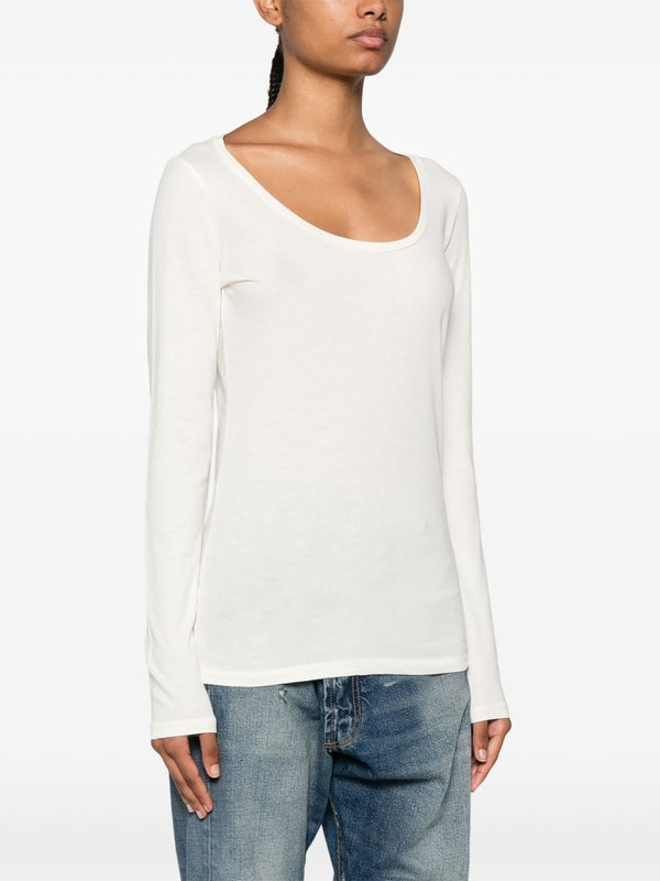 White Deep Neck Long Sleeve