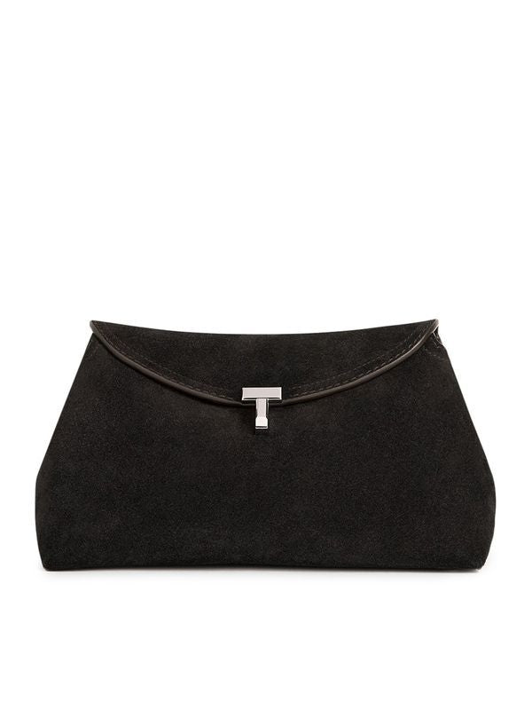 T Lock Suede Leather Clutch Bag