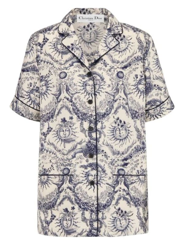 Allover Printed Silk Short Sleeve Shirt