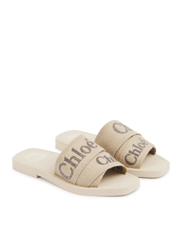 Woody Logo Linen Slide