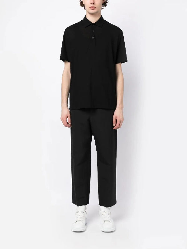 Black Cotton Polo Short Sleeve Shirt