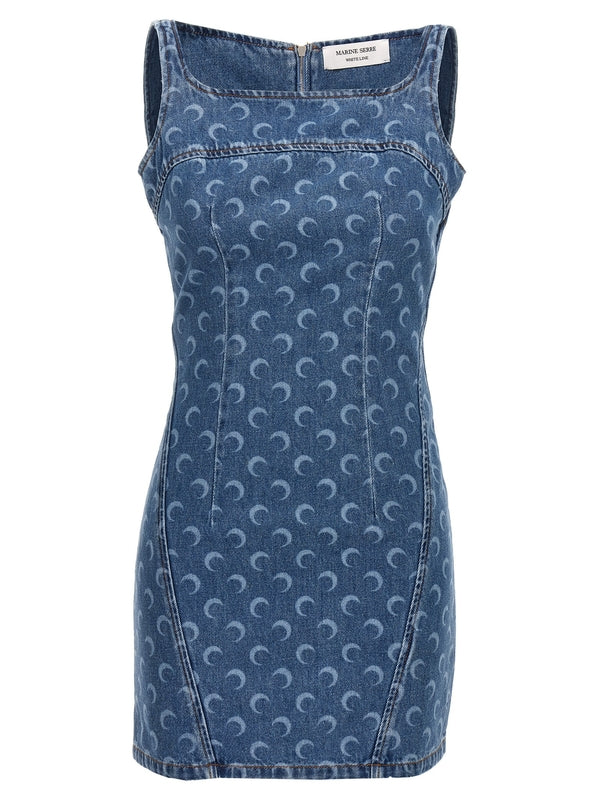 Allover Moon Denim Mini Dress