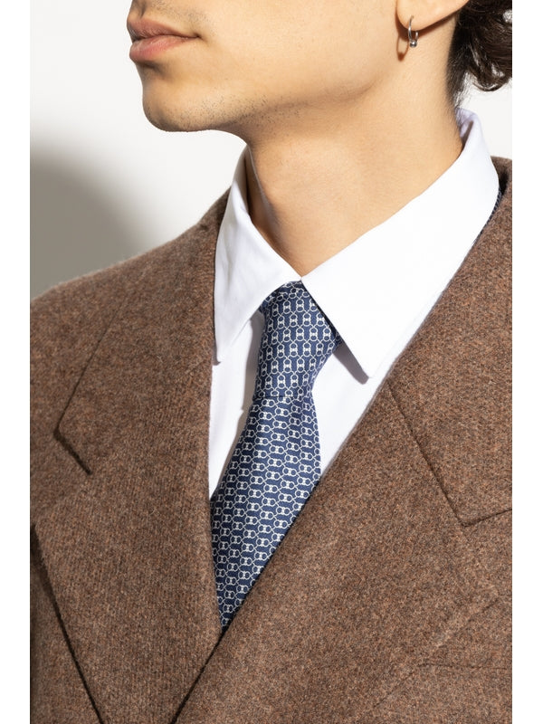 Gancini Pattern Silk Tie