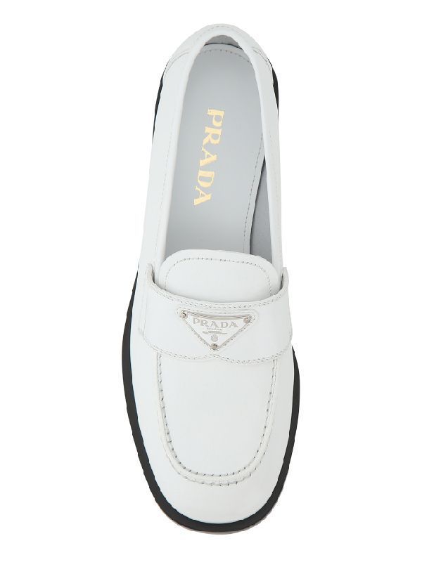 Triangle Logo White Leather Loafers