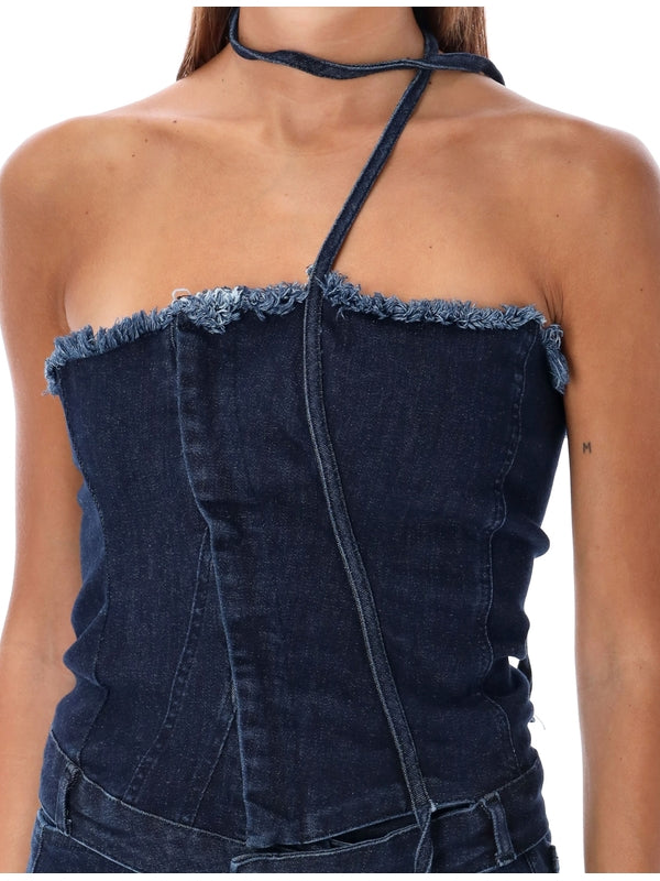 Strap Detail Denim Tube Top