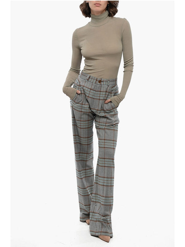 Check Pattern Wool Blend Pants