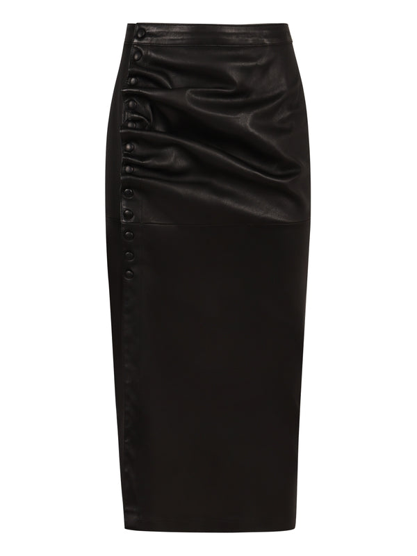 Asymmetric Gathering Lambskin Skirt