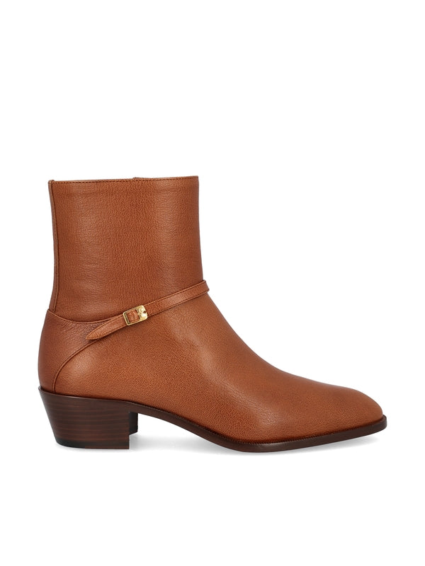 V Logo Strap Detail Ankle Boots