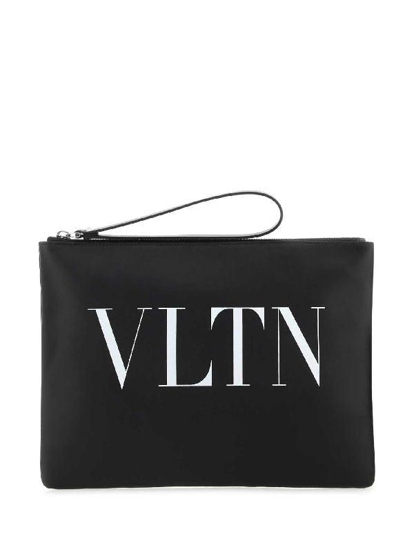 Vltn Logo Printed Leather Clutch Bag