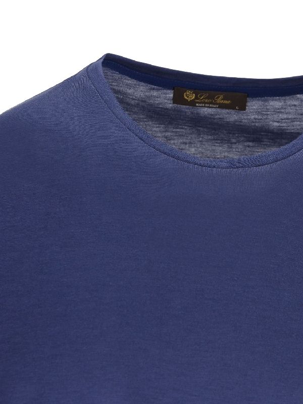 Blue Silk Cotton Crew-neck T-shirt