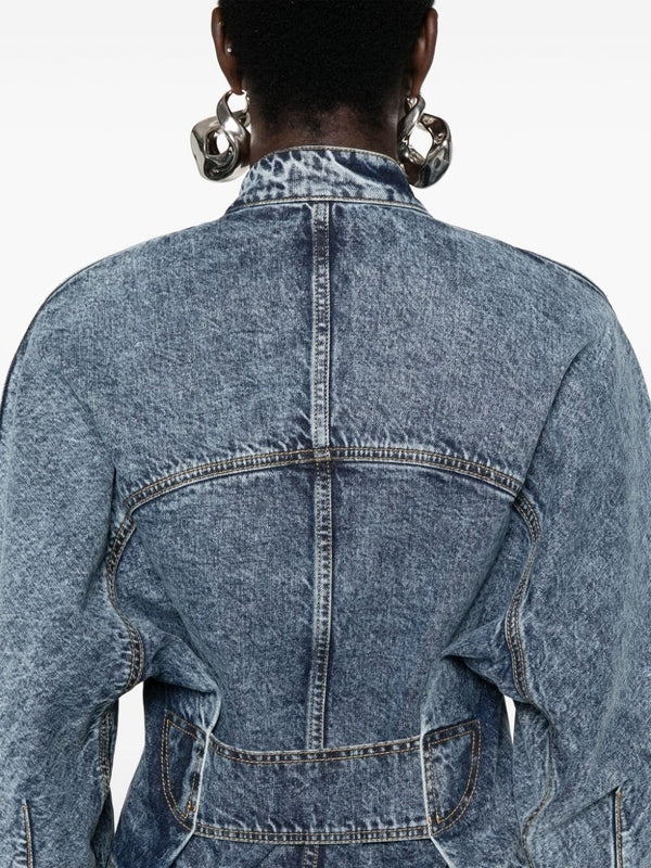 Washing Denim High Neck Zip Jacket