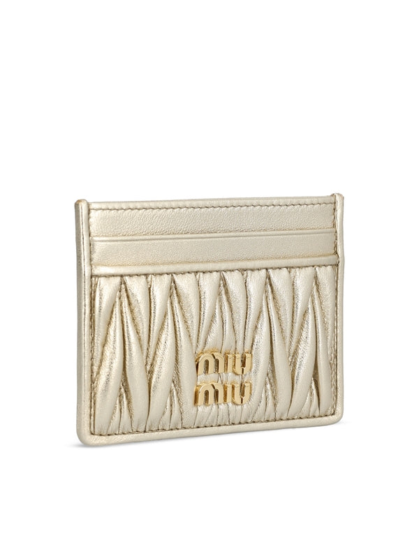 Metal Logo Matelassé Leather Card Wallet