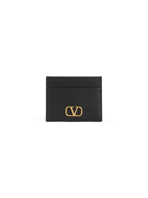 V Logo Embellished Leather Card Holder