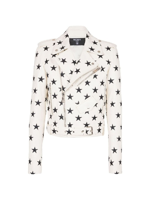 Star Printing Lambskin Biker
  Jacket