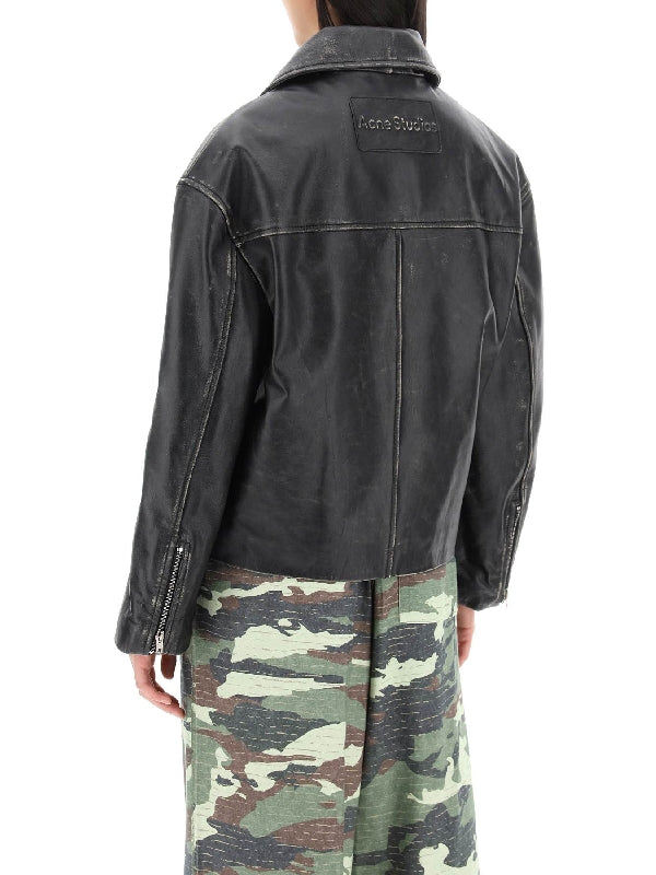 Back Logo Leather Biker Jacket - Jente