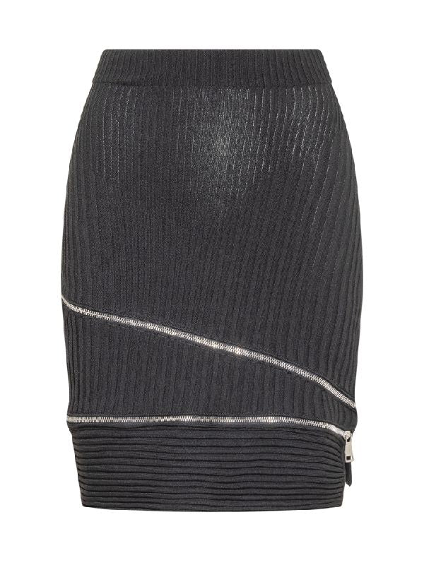 Zipper Detail Banding Knit Skirt