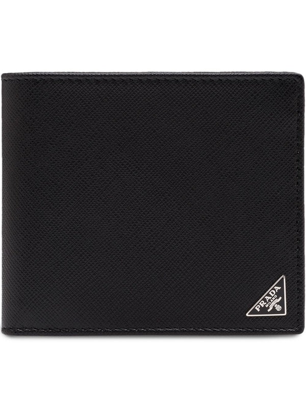 Triangle Logo Saffiano Leather Bi-Fold Wallet