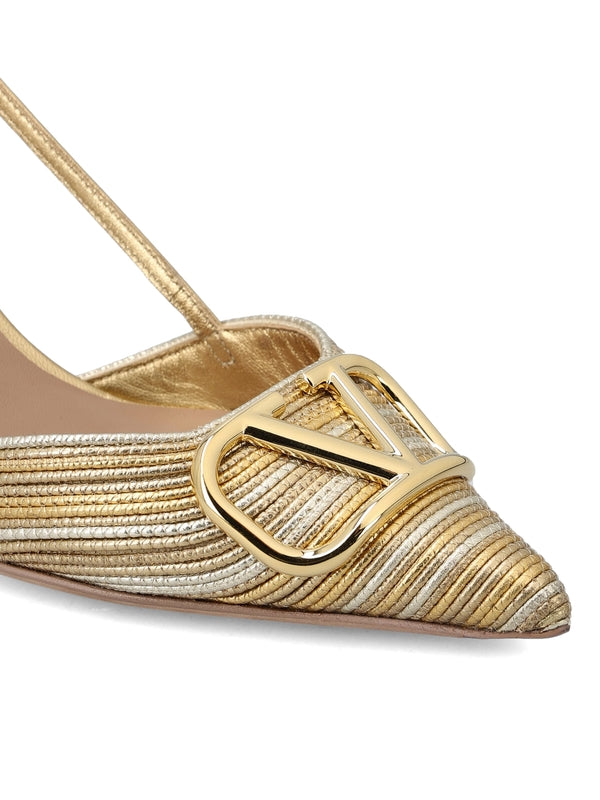 V Logo Metallic Leather Sandal Heel