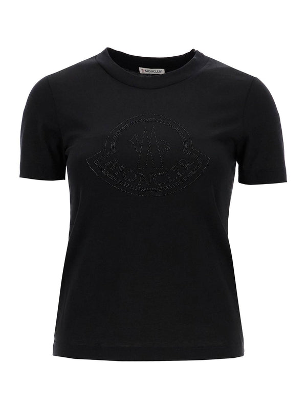 MONCLER - Rhinestone Logo Cotton Short Sleeve
  T-shirt - Jente