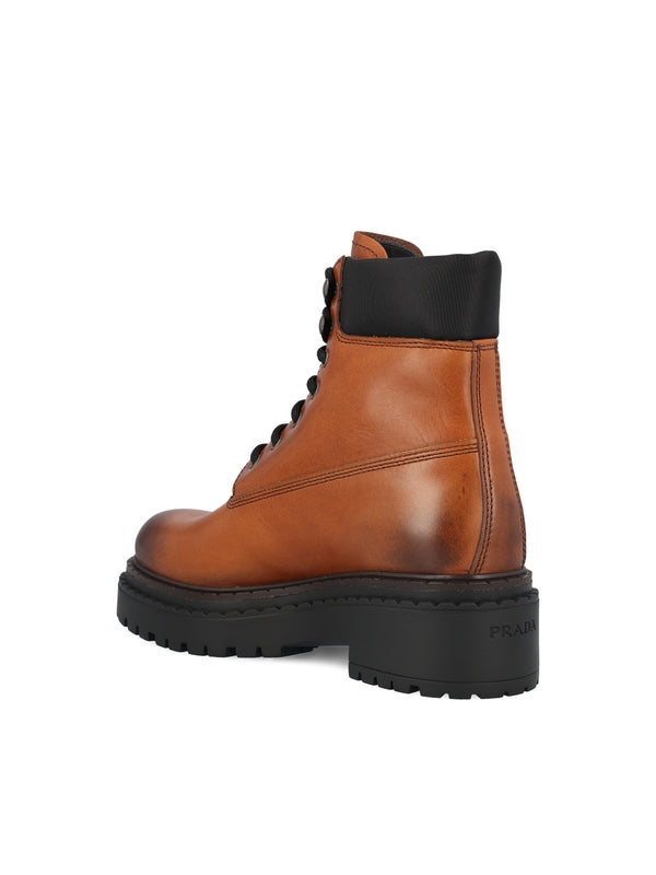 Embossing Logo Leather Lace-Up
  Boots