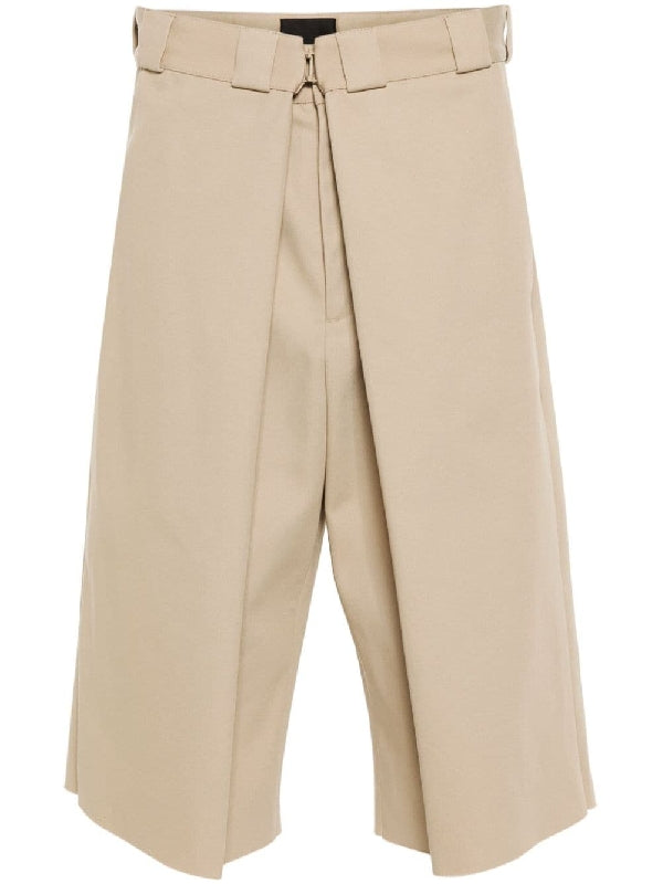 Beige Wide Bermuda Pants