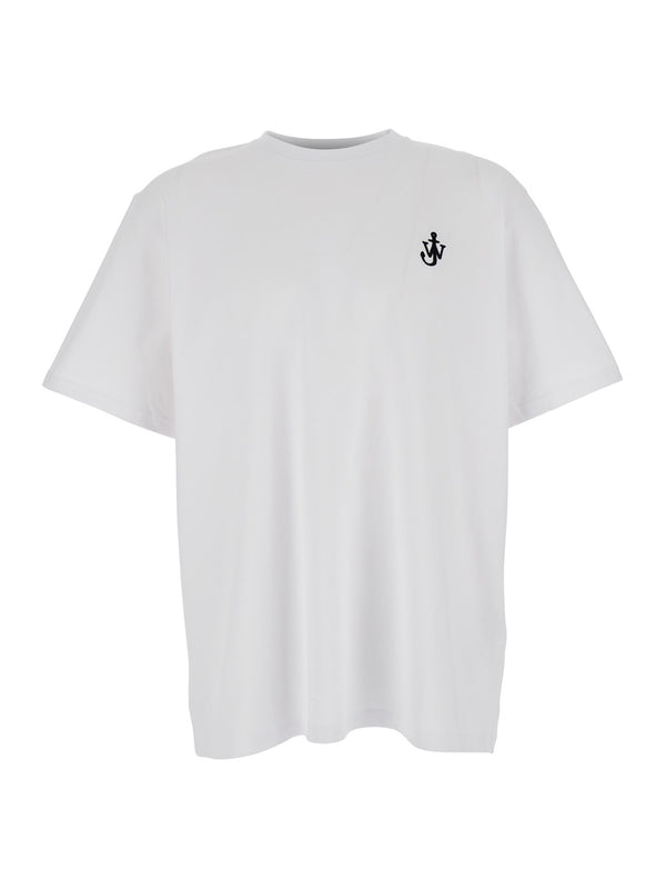 White Crewneck T-Shirt with Logo Embroidery on the Front in Cotton Man Half Sleeve