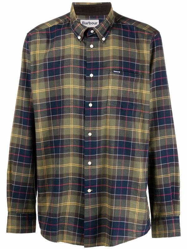 Logo Embroidery Pocket Check Pattern Cotton Shirt