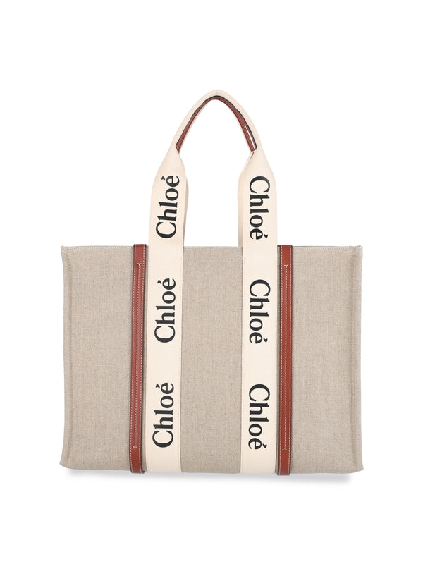 Woody Logo Linen Tote Bag