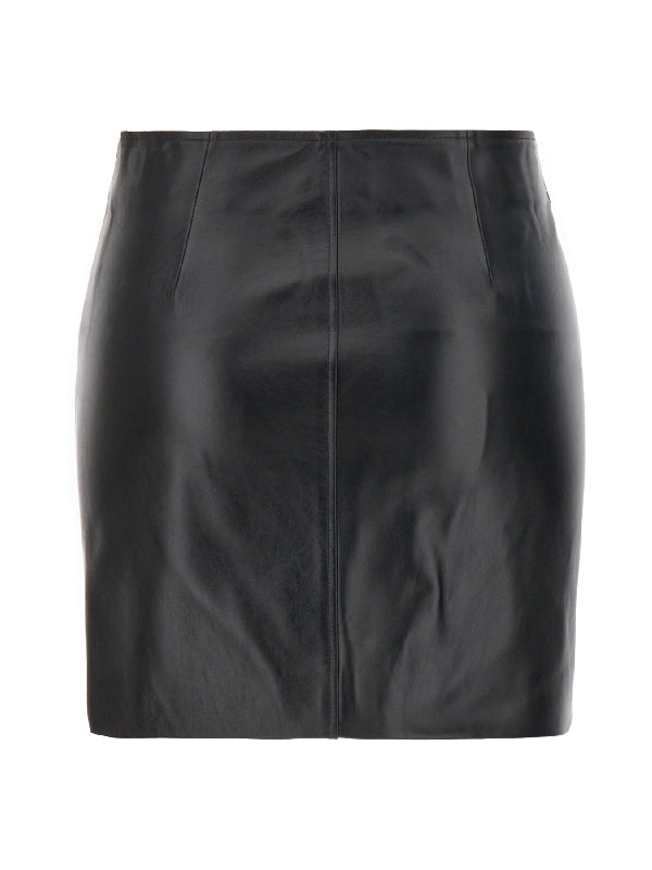 Zipper Detail Leather Skirt