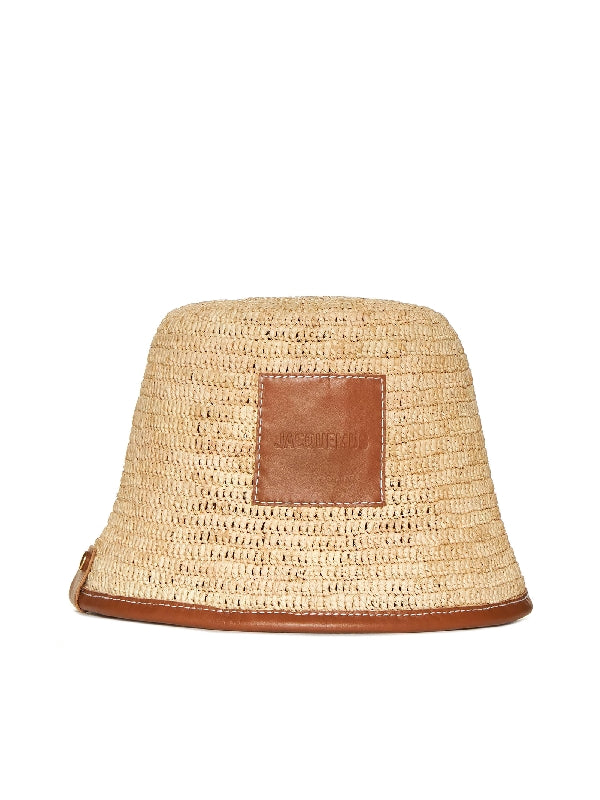 Logo Patch Raffia Bucket Hat