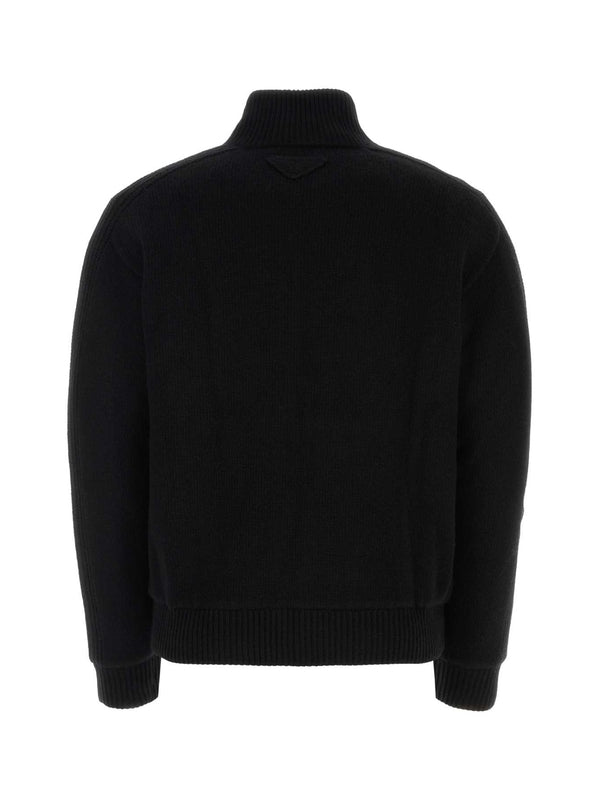 Back Triangle Logo Wool Cashmere Zip-Up Cardigan