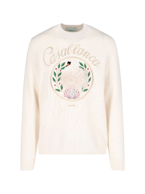 Swan Logo Embroidery Knit Top