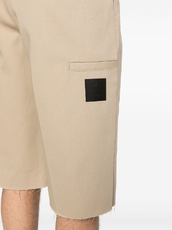 Beige Wide Bermuda Pants