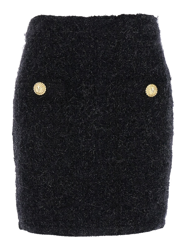 Gold Button Tweed Mini Skirt